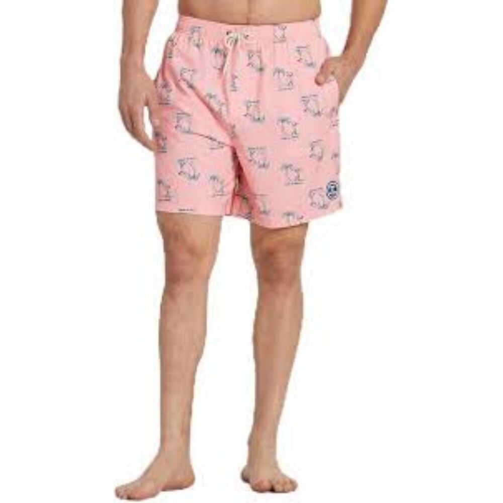 Life is Good Mens Large Jake Golf Palm Trees Board Shorts Swim Trunks Pink Beach